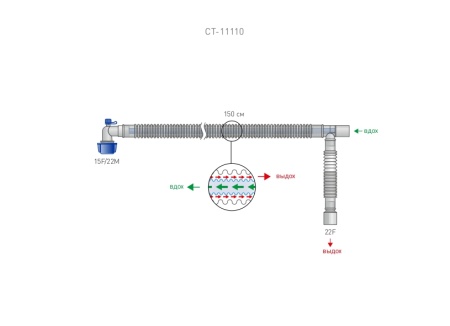 Контур коаксиальный для взрослых 150 см, угловой коннектор с портом СО2, адаптер 22 мм