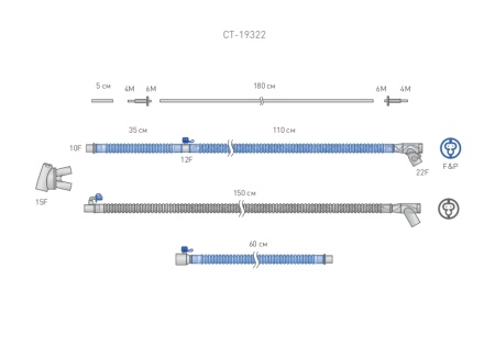 Контур неонатальный с обогревом , длина 110 см, диаметр 10 мм, угловой коннектор, F&P двойной провод нагрева, дополнительный шланг 60 см